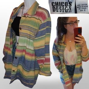 Vintage Chicos Design Oversized Button Down Blazer, Size 2, Multi Color